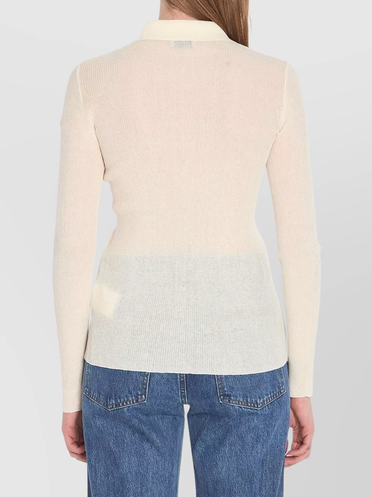 Moncler Ribbed Cotton Long-sleeve Polo Shirt In White