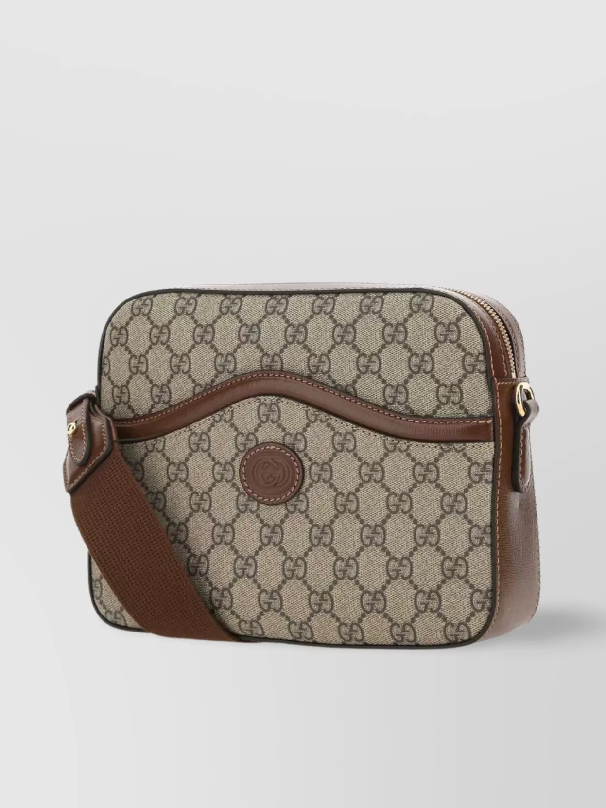 Gucci Monogram Canvas Crossbody Bag With Leather Trim