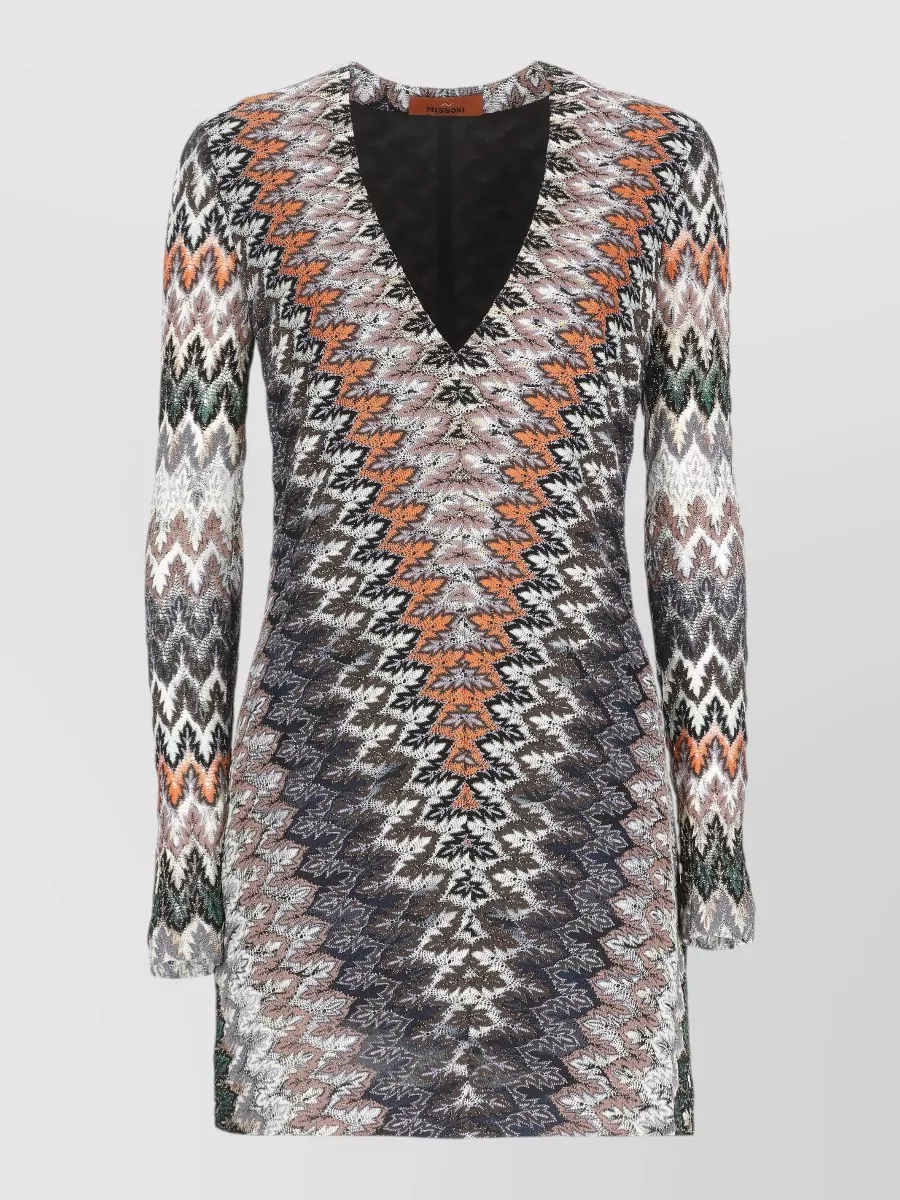 Missoni Printed V-Neck Long-Sleeve Mini Dress
