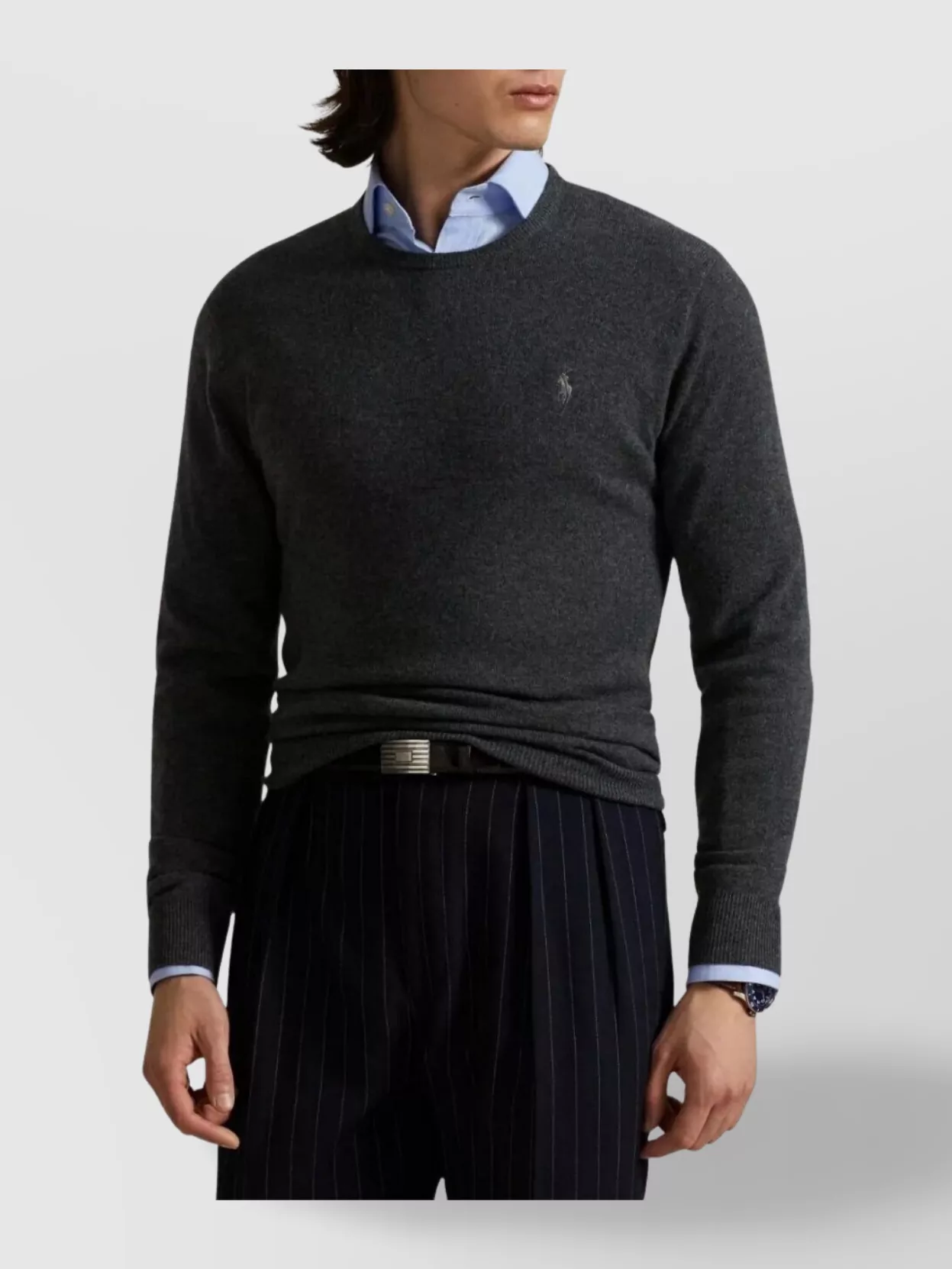 Polo Ralph Lauren Ribbed Cuff Long Sleeve Crew Neck Sweater In Black