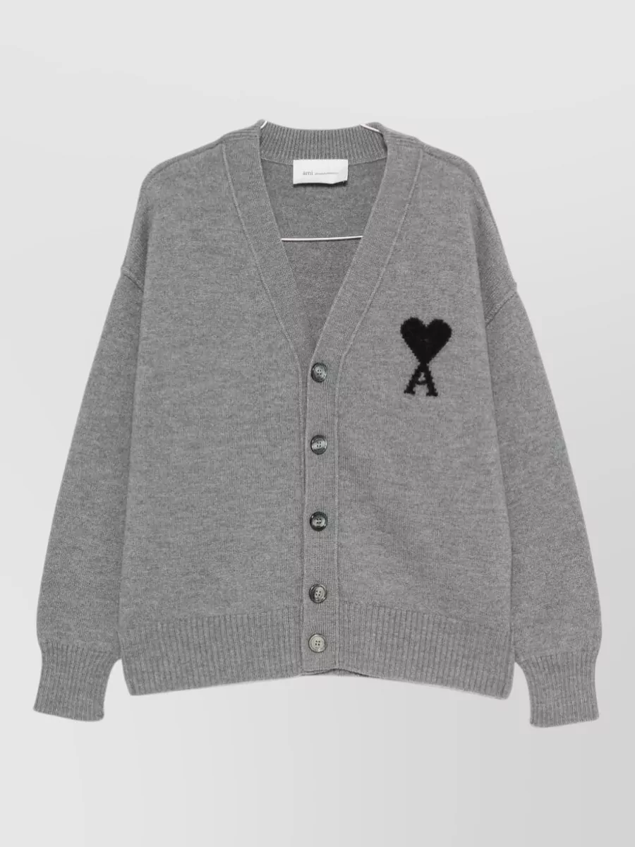 Ami Paris wool v-neck ribbed cardigan