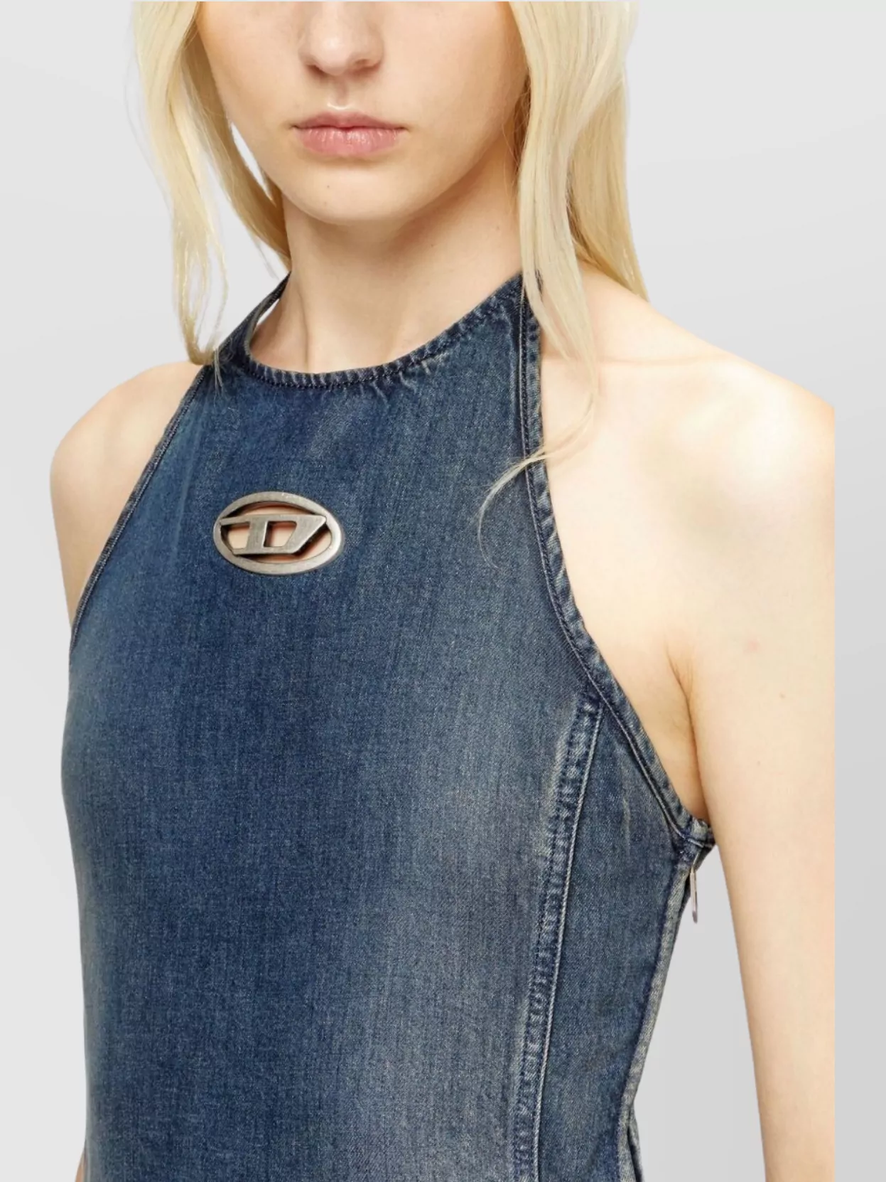Diesel Washed Out Halter Neck Sleeveless Jumpsuit