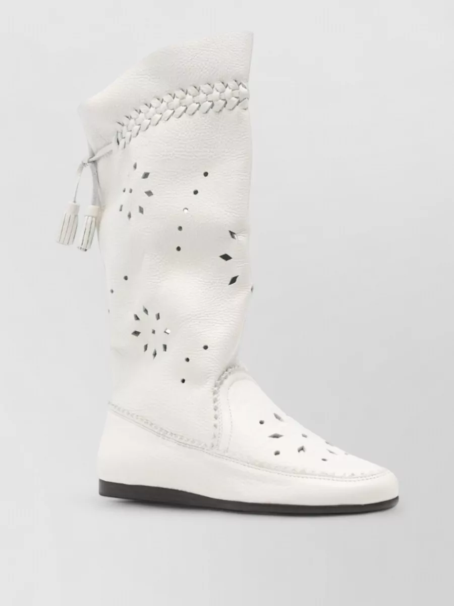 Isabel Marant Welky Leather Boots Flat Sole Tassels