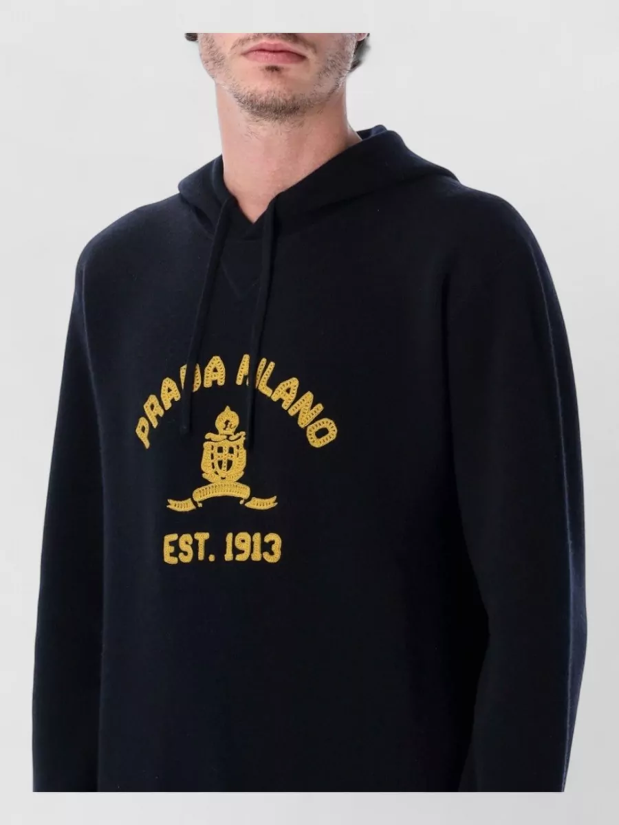 Prada Cashmere Wool Hooded Logo Knit Sweatshirt