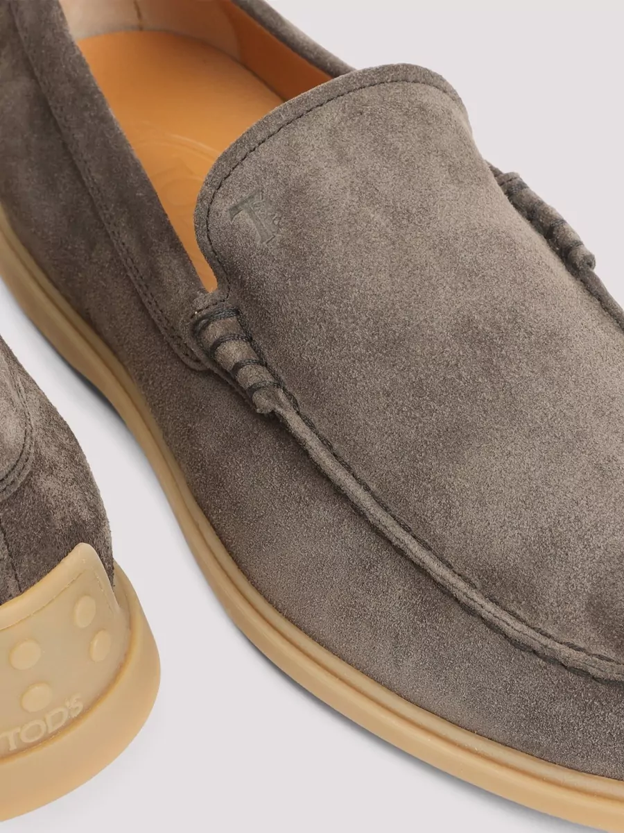 Tod's Suede Loafers With Round Toe And Rubber Sole