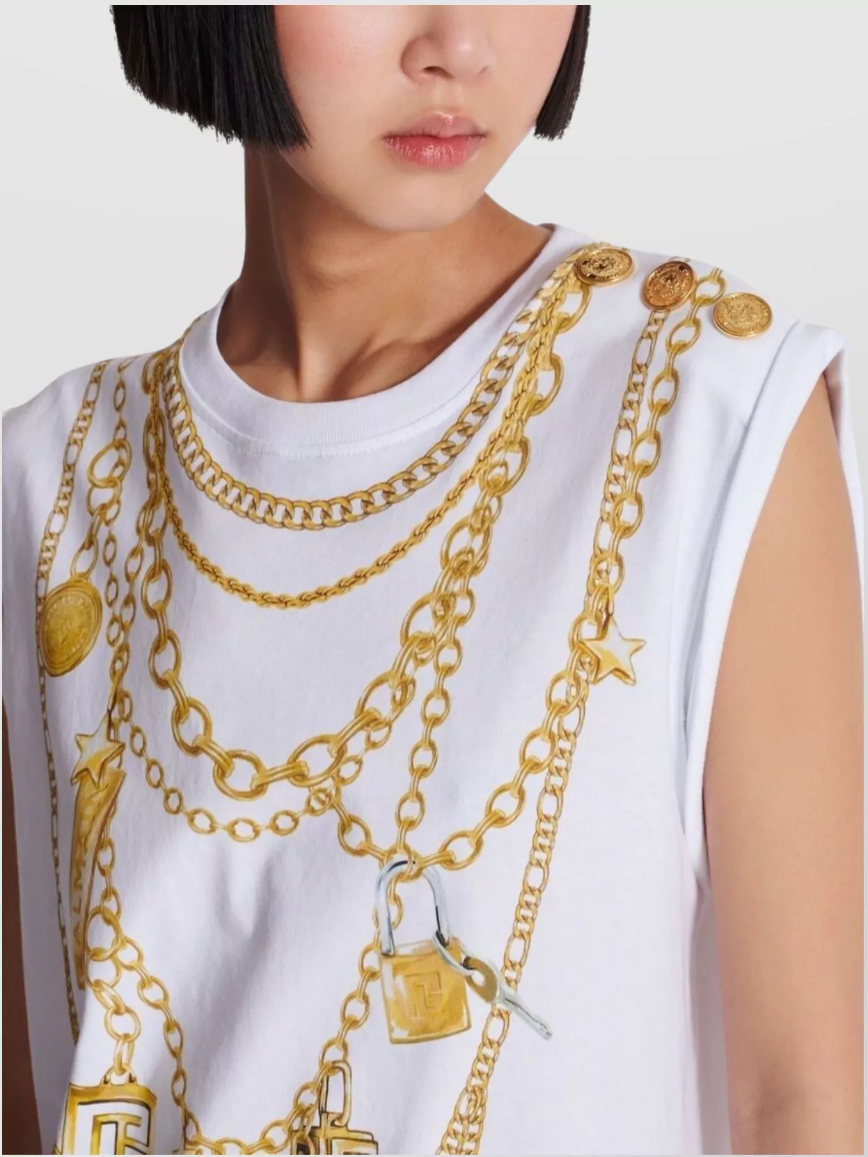 Balmain Chain Print Sleeveless Crew Neck Top