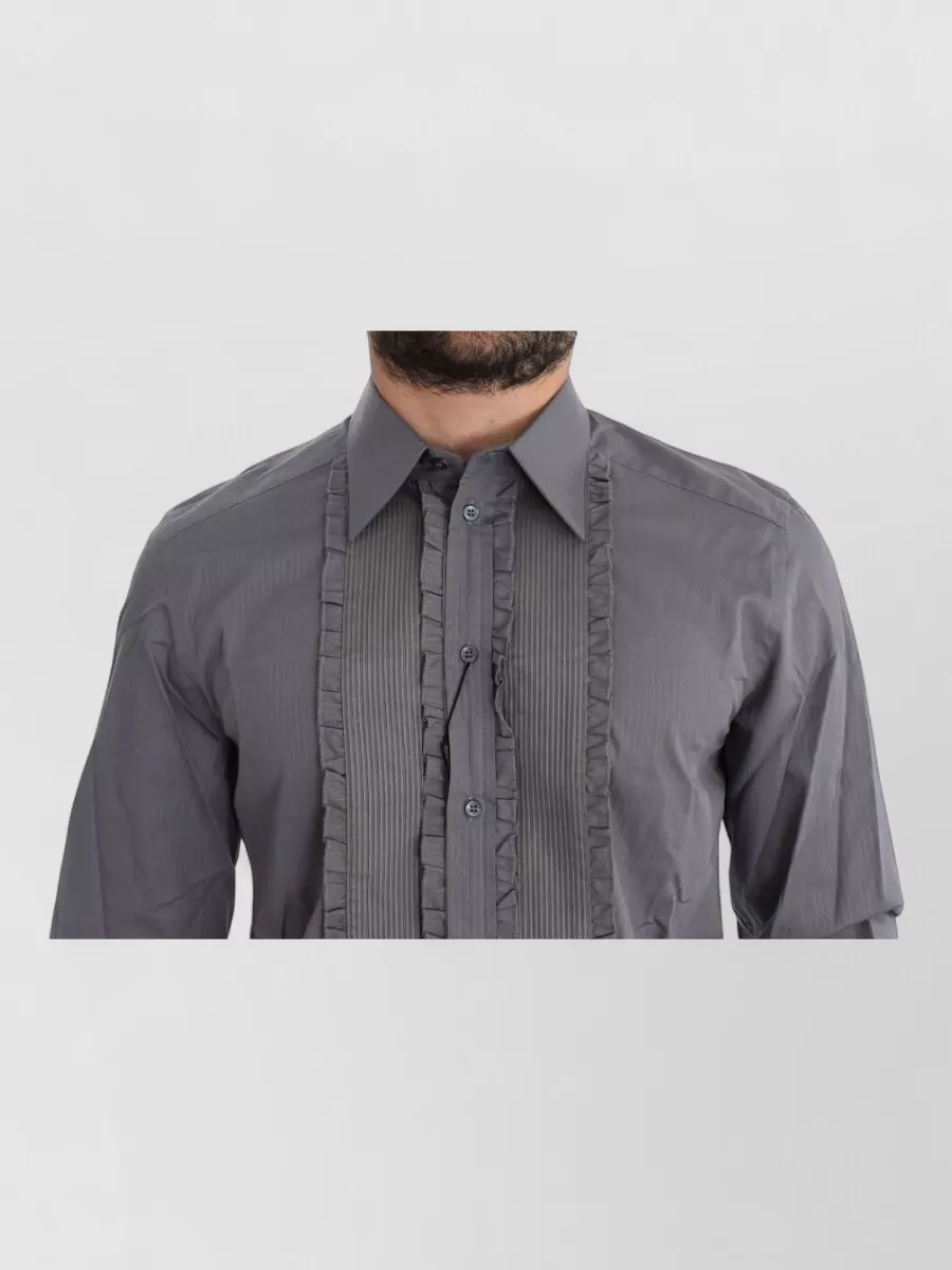 Dolce&Gabbana Cotton Pinstriped Pleated Ruffled Slim-Fit Dress Shirt