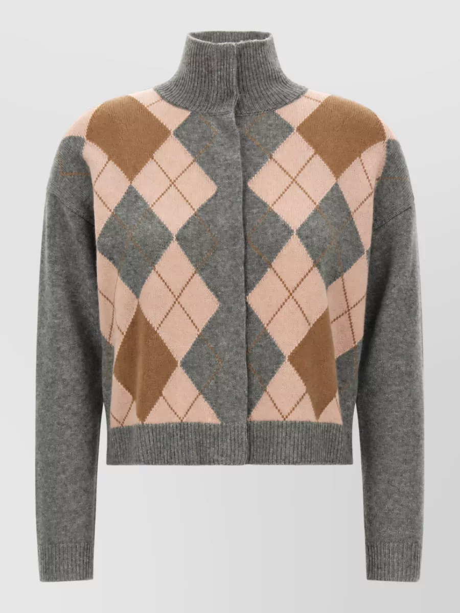 S Max Mara Cashmere wool argyle high neck cardigan