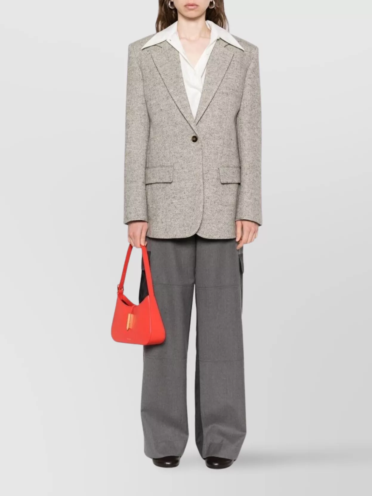 Stella Mccartney Wide-leg Cargo Trousers With Two-tone Belt Loops In Gray