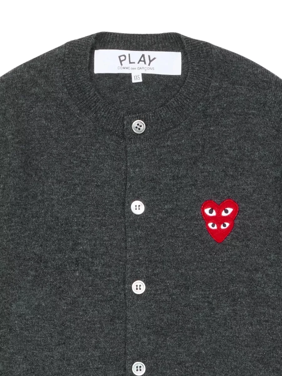 Comme Des Garçons Play Crew Neck Cardigan Featuring Ribbed Cuffs