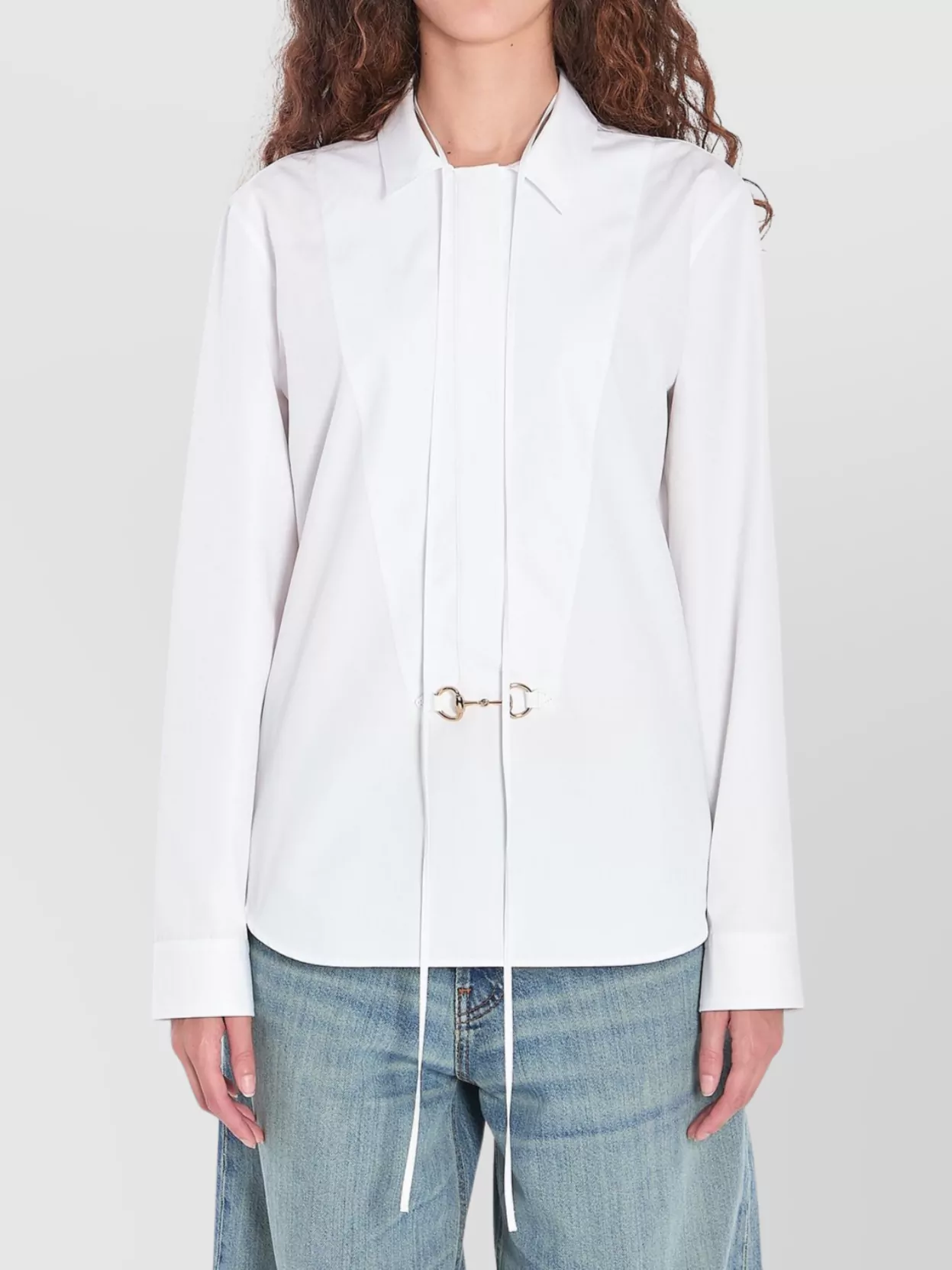 Gucci Horsebit Collar Cotton Shirt In White