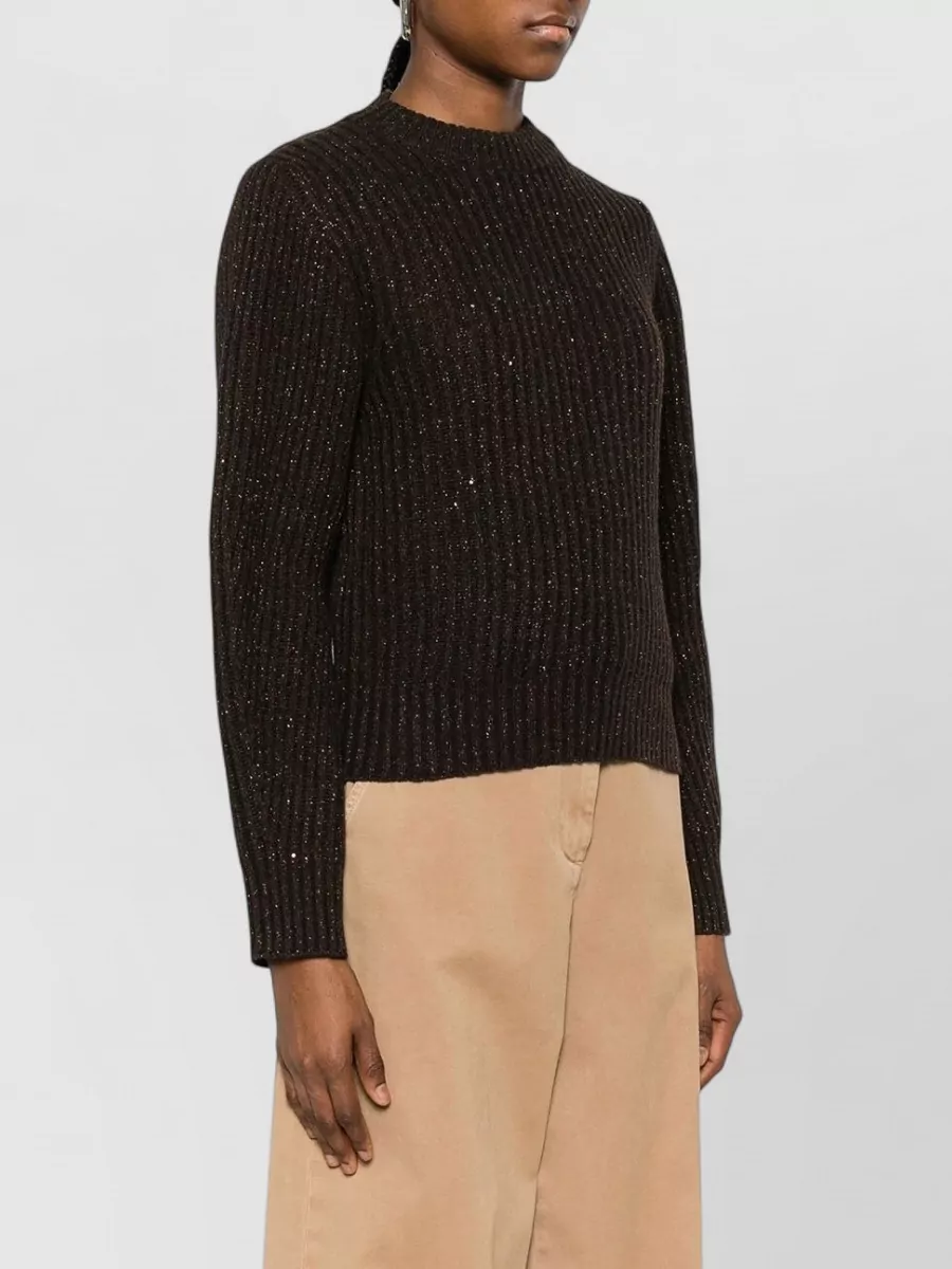 Brunello Cucinelli Cashmere Wool Ribbed Sequin-Embellished Crewneck Sweater