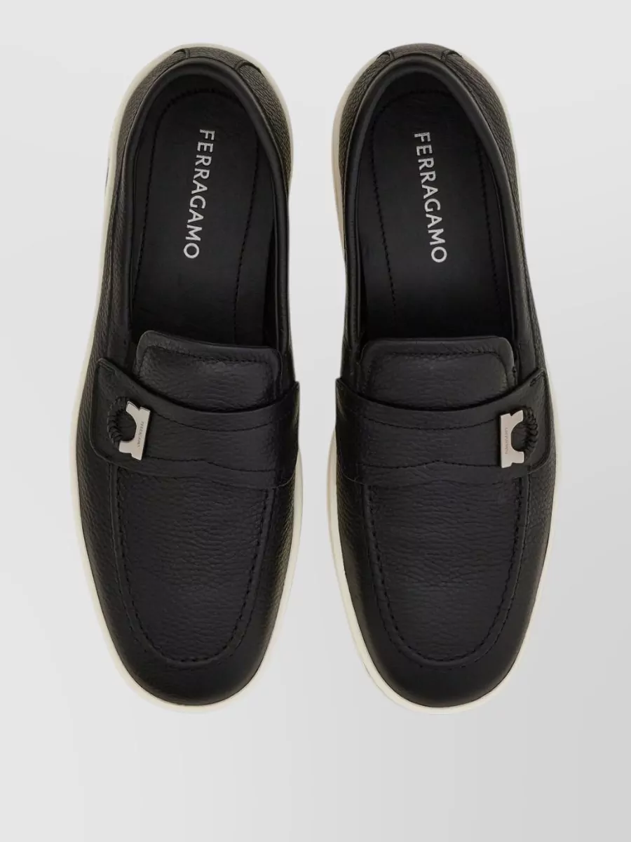 Ferragamo Leather Loafers Round Toe Rubber Sole
