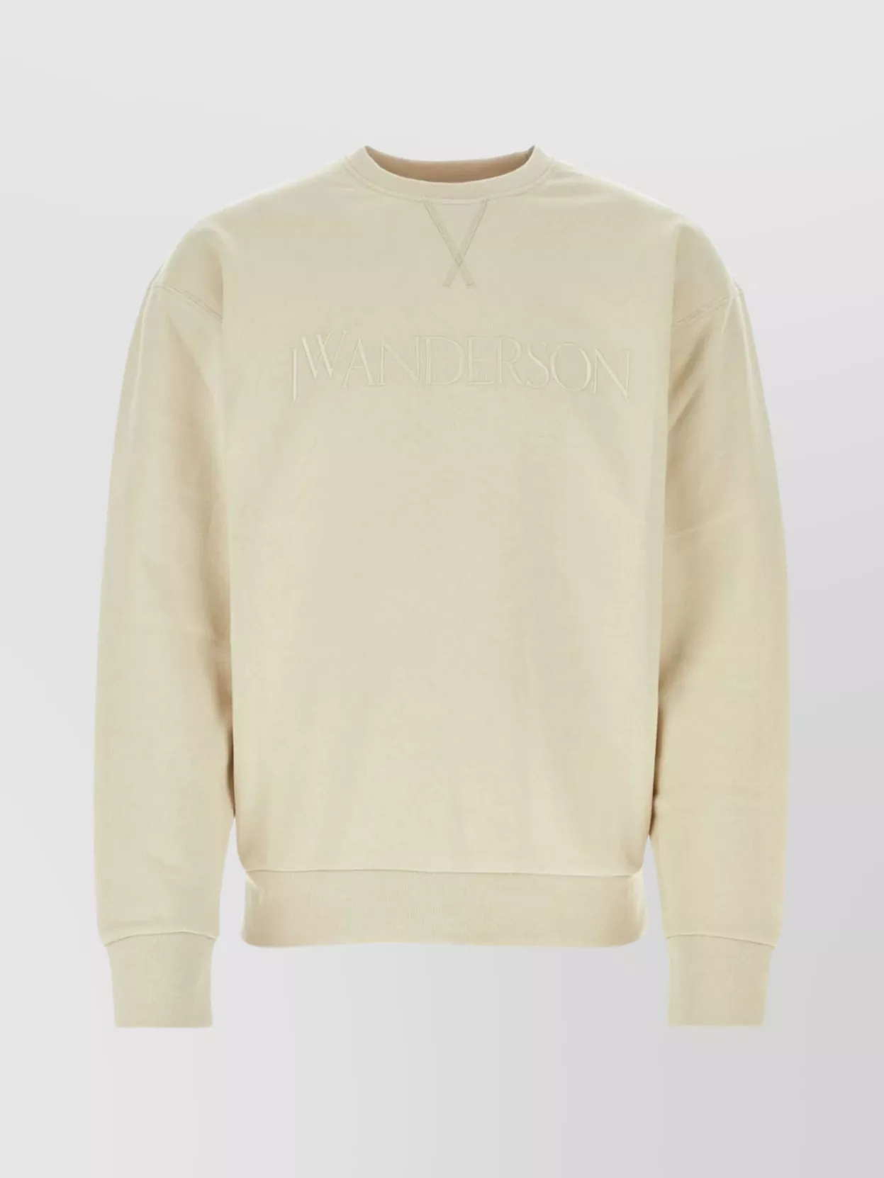 Shop Jw Anderson Cotton Crewneck Sweater With Ribbed Hem And Cuffs In Beige