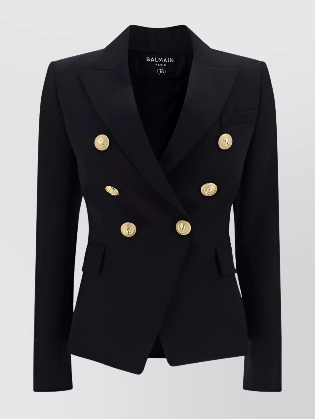 Shop Balmain Wool Blazer Jacket Embossed Buttons In Black