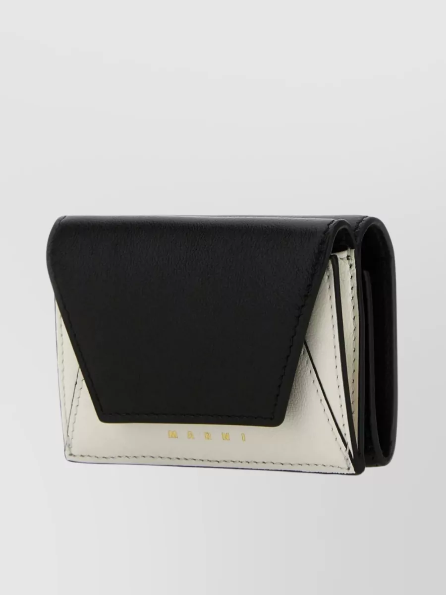Shop Marni Dual Tones Leather Trifold Wallet In White