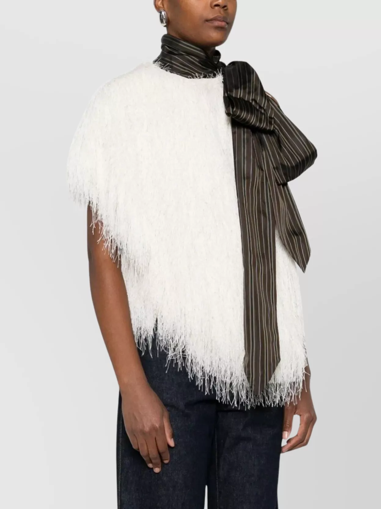 Dries Van Noten Asymmetric Sleeveless Top Fringe Detail In White