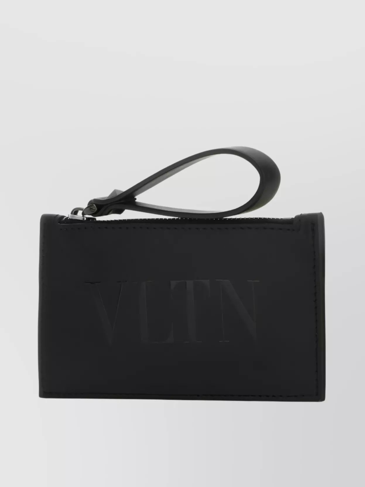 Shop Valentino Leather Wallet With Convenient Wrist Strap In Black