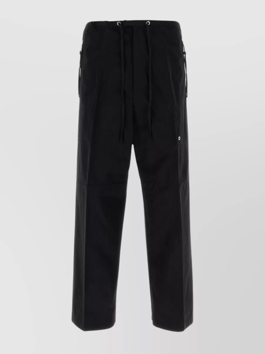 Shop Fendi Cotton Drawstring Waist Wide-leg Trousers In Black