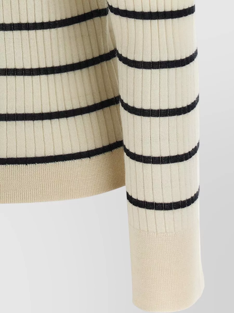 Max Mara Cashmere Silk Ribbed Striped Long-Sleeve Polo Top