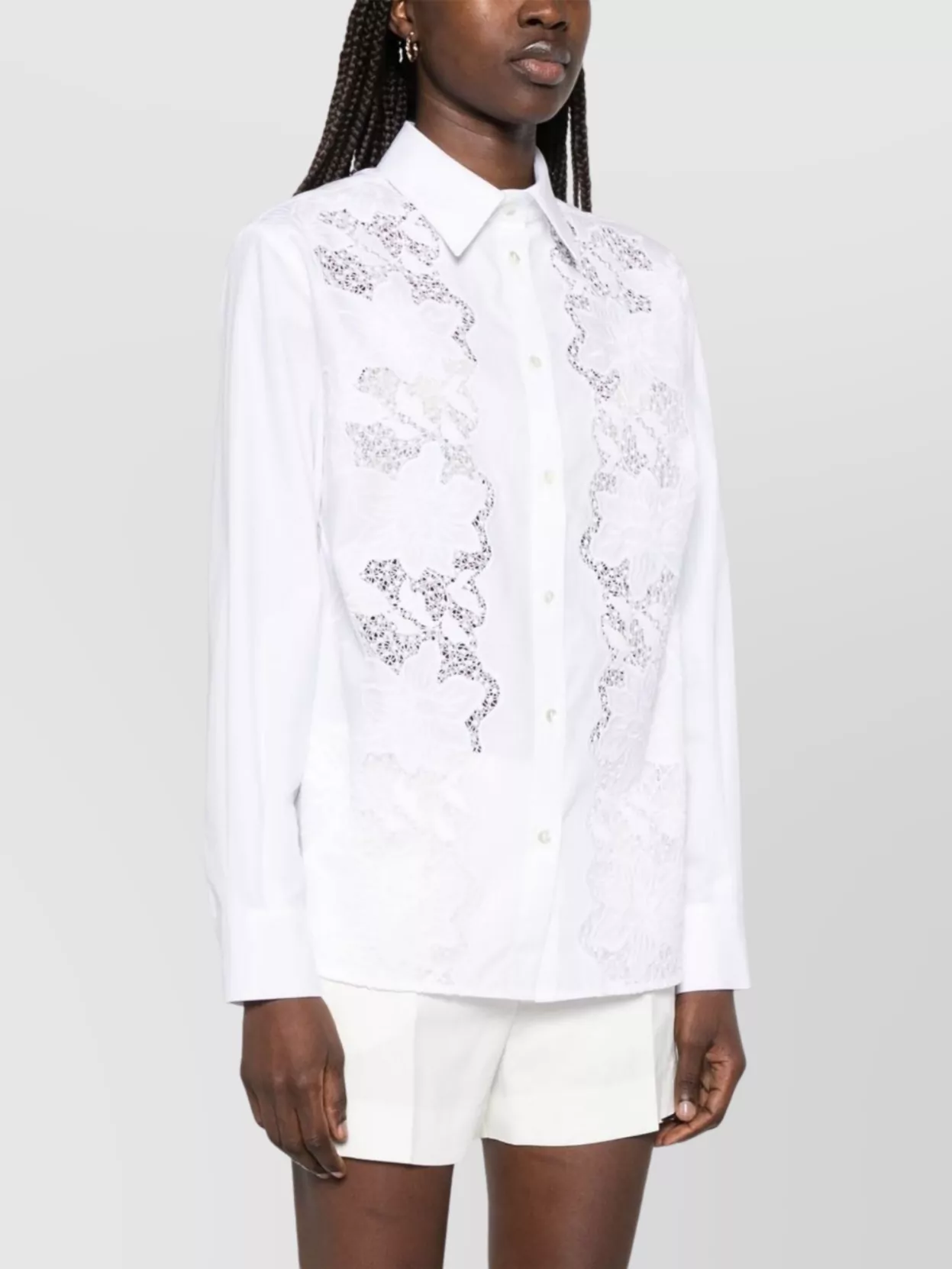 P.a.r.o.s.h Pleated Shirt With Lace And Collar In Neutrals