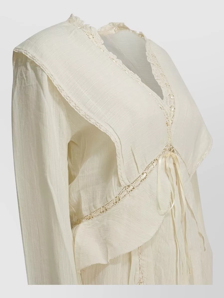 Isabel Marant Etoile Dress Lace Trim Layered Hem Long Sleeves