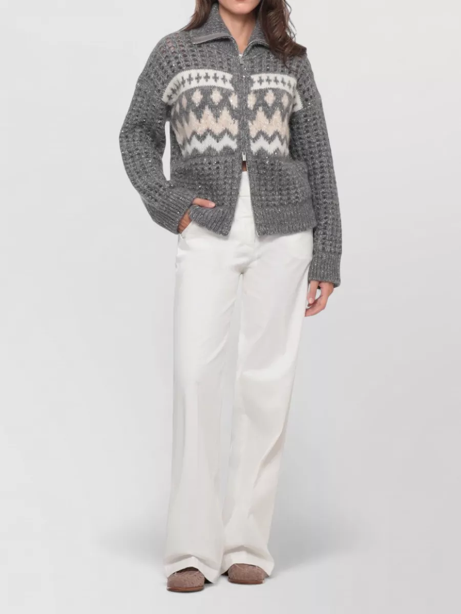Peserico Sequined Long-Sleeve High-Neck Jacket