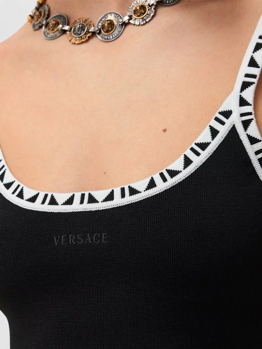 Versace Viscose-Blend Jacquard Knit Sleeveless Crop Top