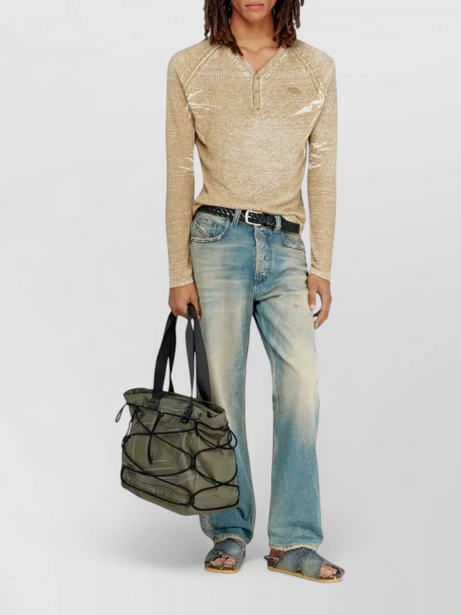 Diesel Linen Ribbed V-Neck Long-Sleeve T-Shirt