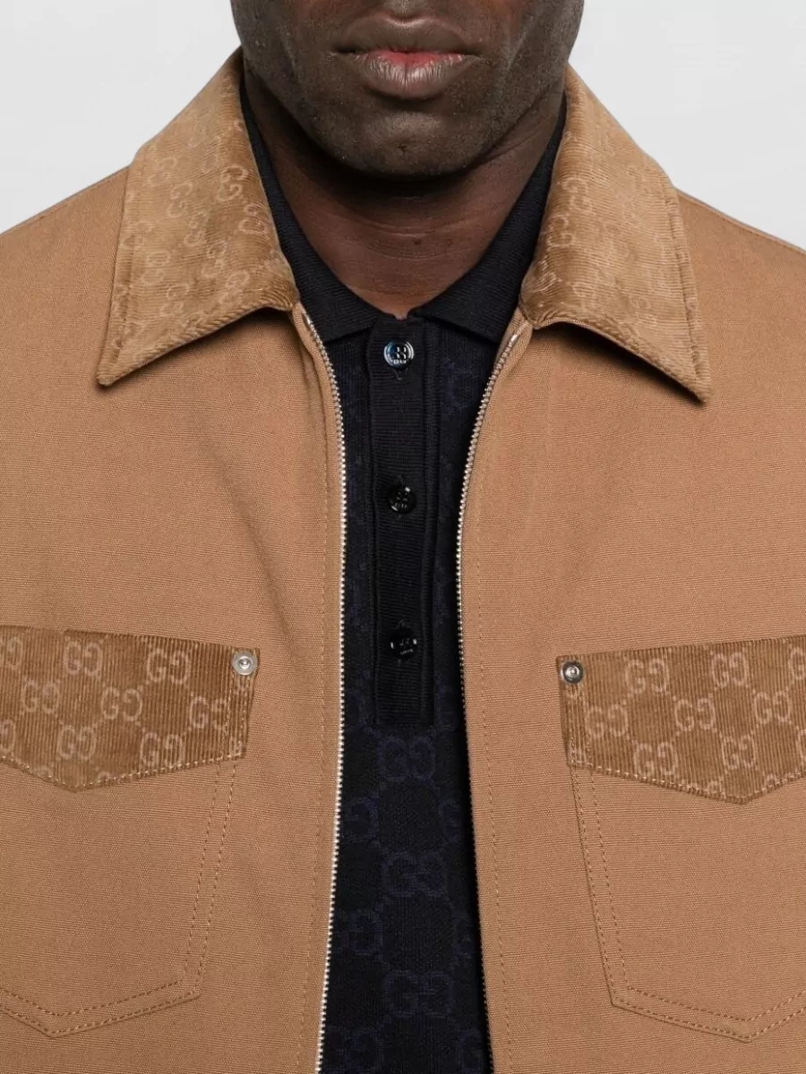 Gucci Blazer Camel Patterned Collar Buttoned Flap Pockets