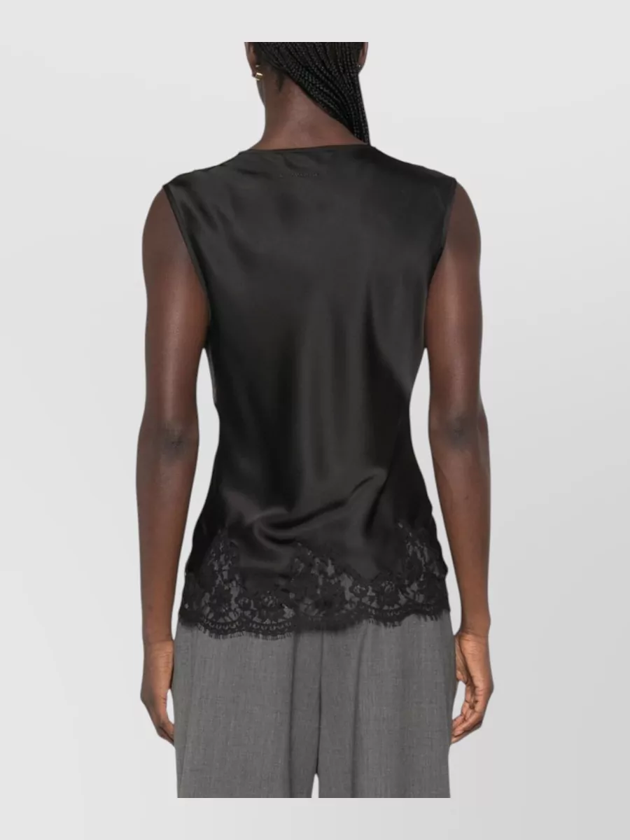 Ermanno Firenze Cotton Lace-Trim V-Neck Sleeveless Camisole