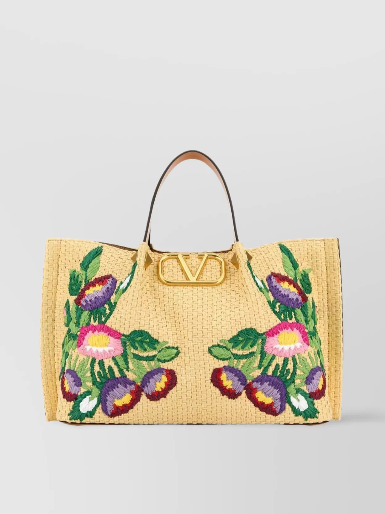 Valentino Raffia Vlogo Signature Shoulder Bag In Nude