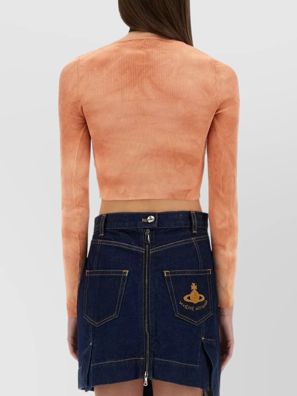 Vivienne Westwood Cropped Ribbed V-neck Slim Fit Top In Orange