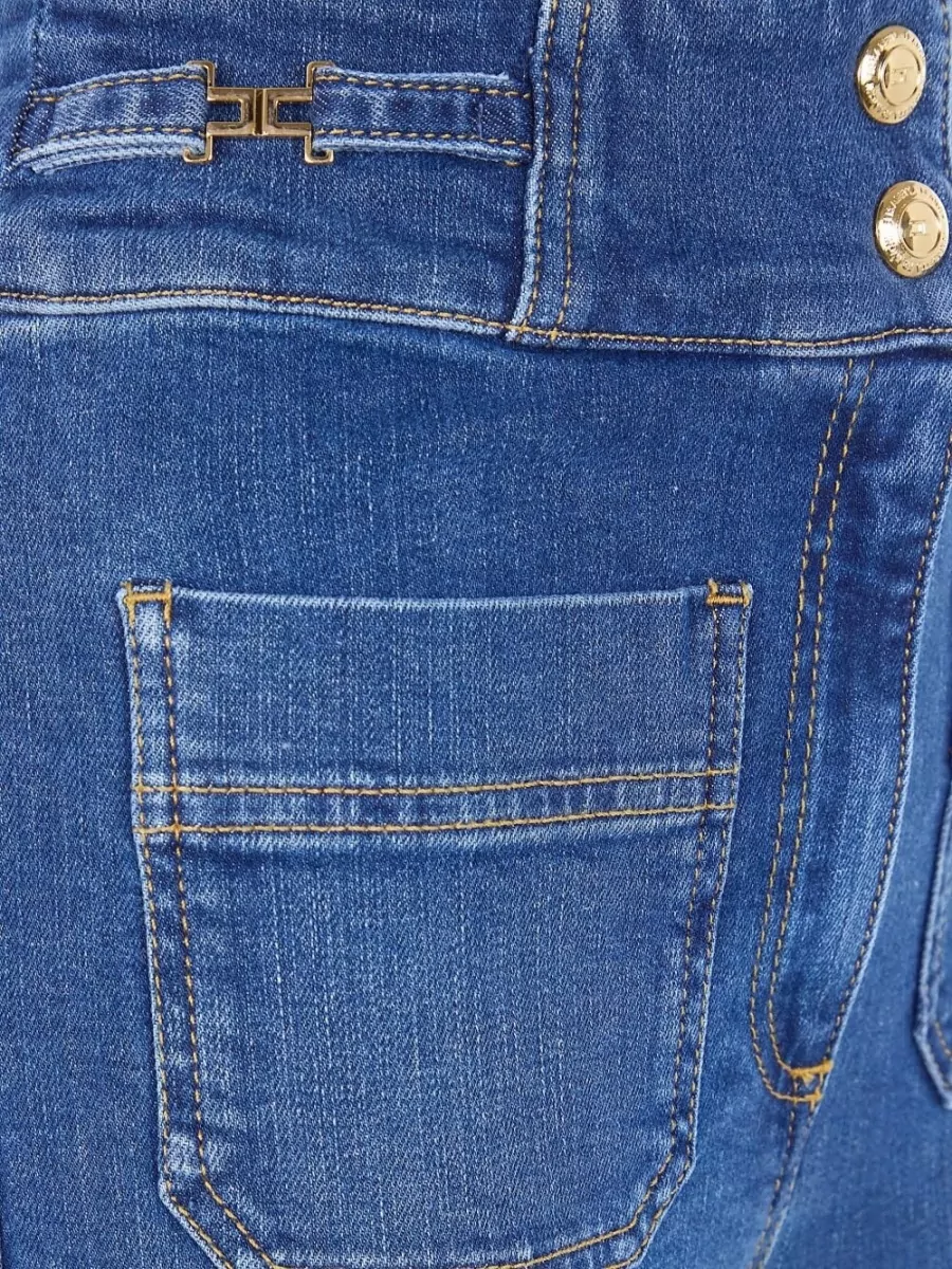 Elisabetta Franchi Flared Denim Trousers Seam Front Back Pockets