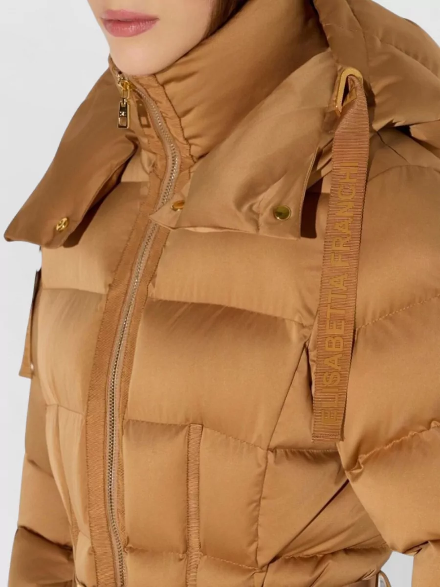 Elisabetta Franchi Down Hooded Belted Puffer Jacket