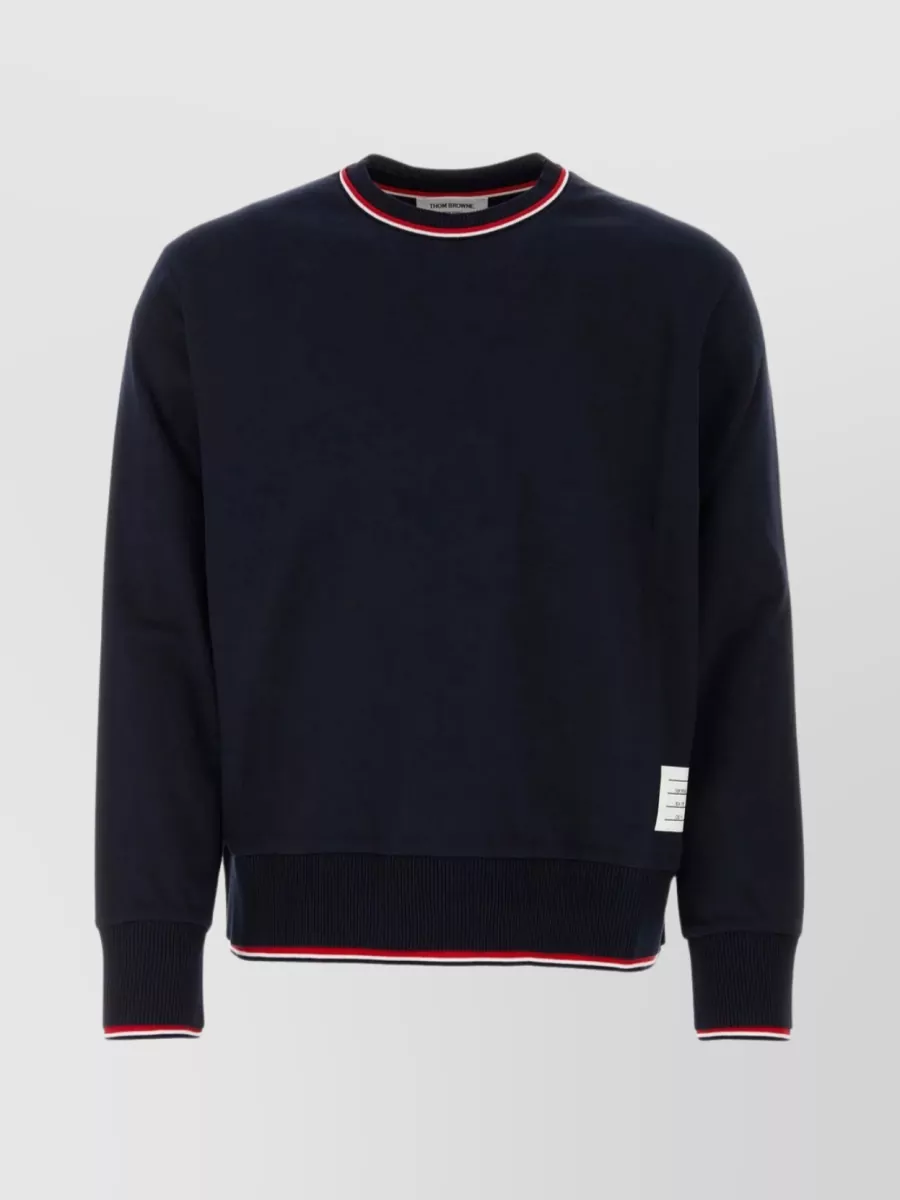Shop Thom Browne Tricolor Ribbed Cotton Crew Sweater In Black