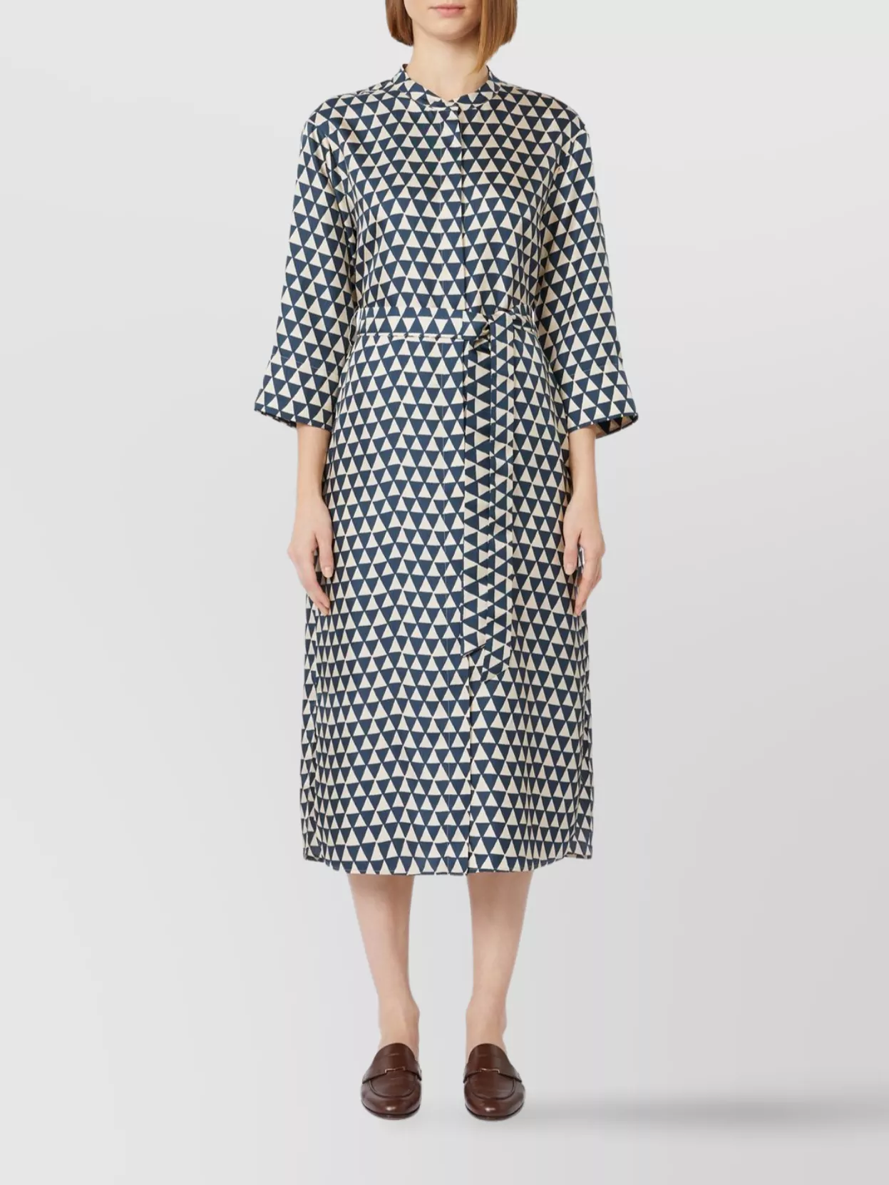 Max Mara Silk Kaftan Geometric Pattern In Blue