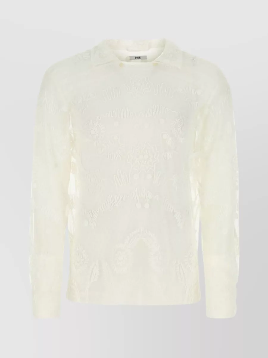 Shop Bode Sheer Mesh Embroidered Crew Neck Shirt In White