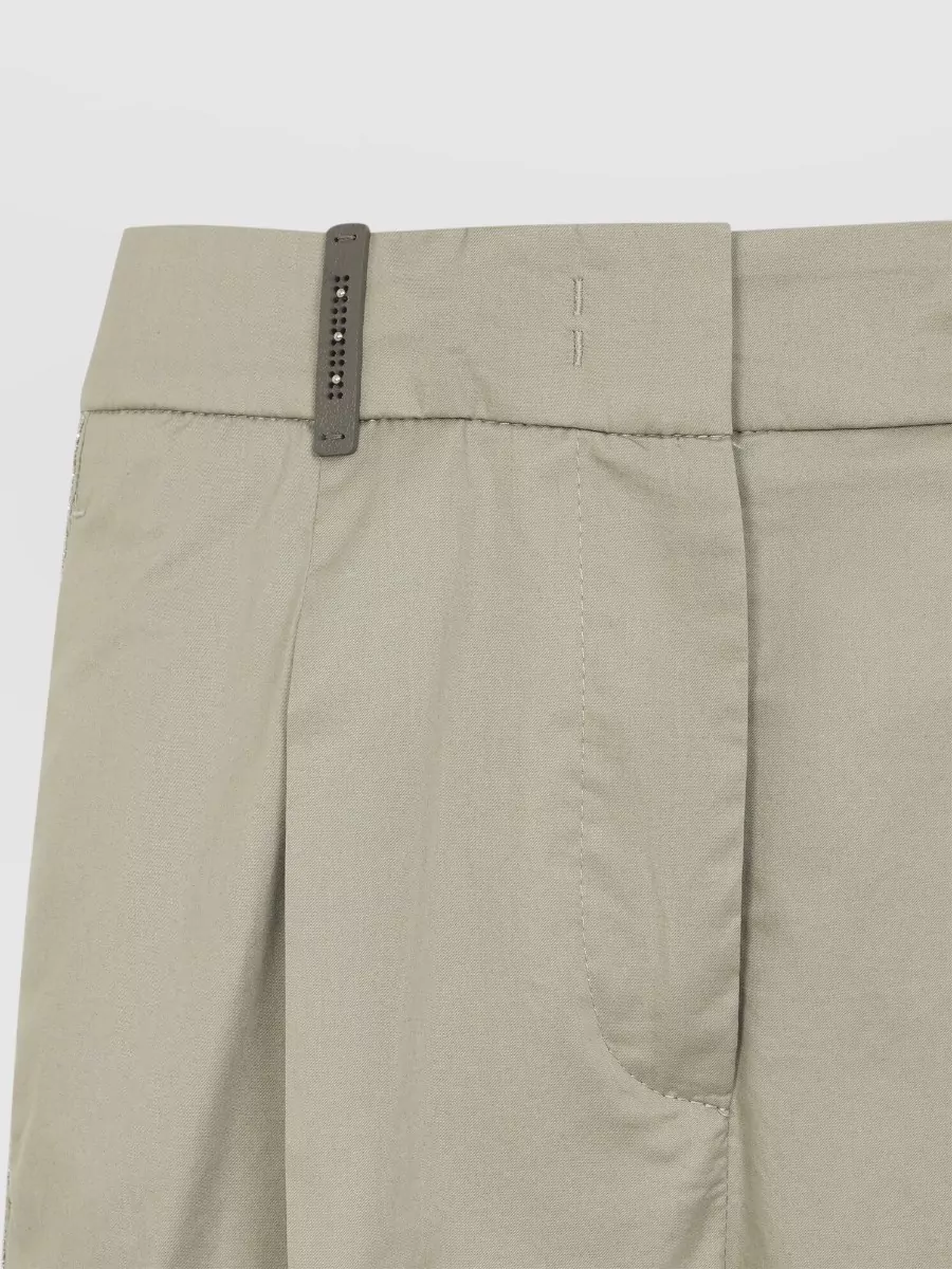 Peserico Cotton Wide Leg Trousers Metal Detail