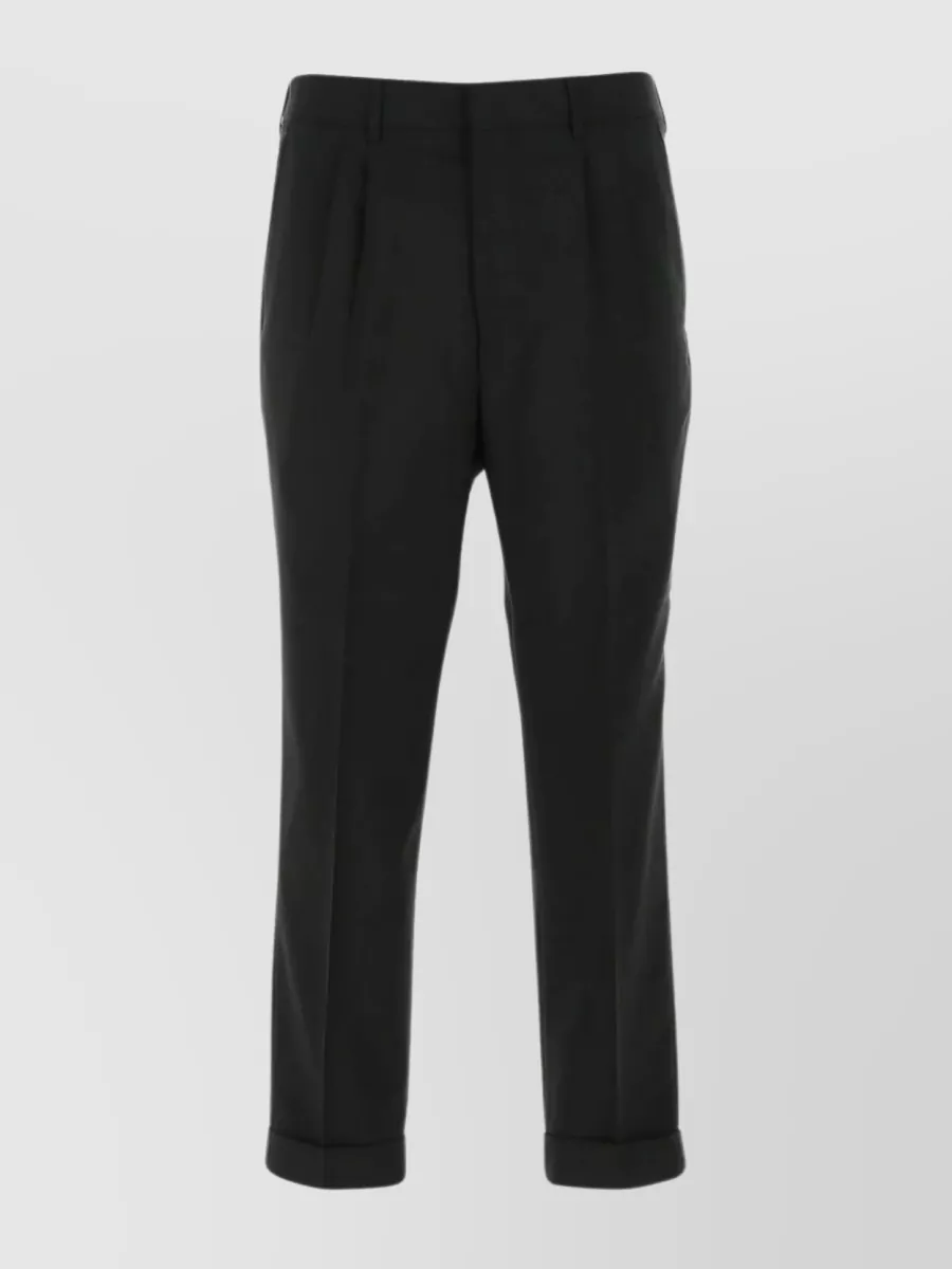 Ami Alexandre Mattiussi Wool Pleated Cropped Trousers In Black