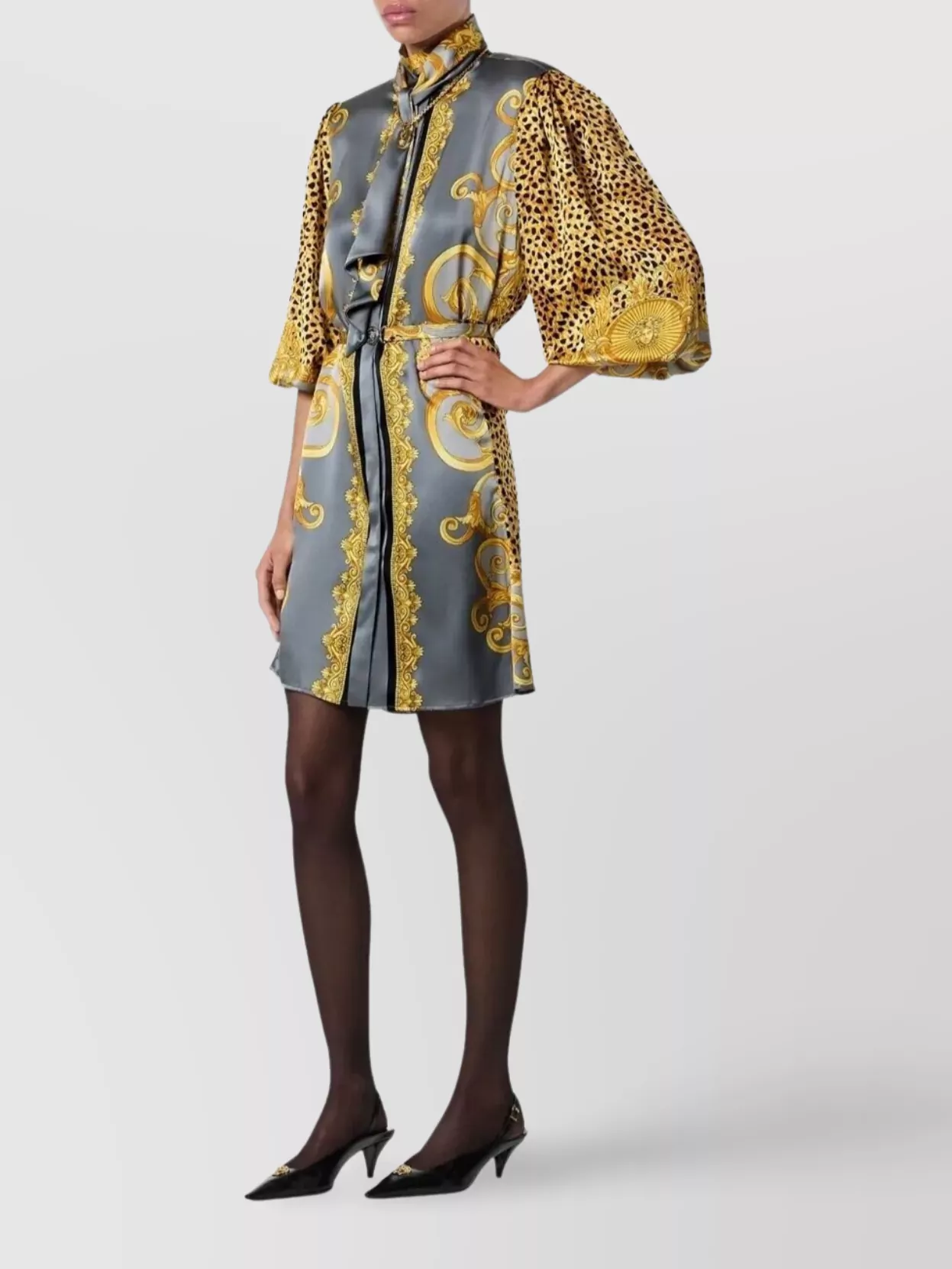 Versace Silk Shirt Dress With Belt And Print