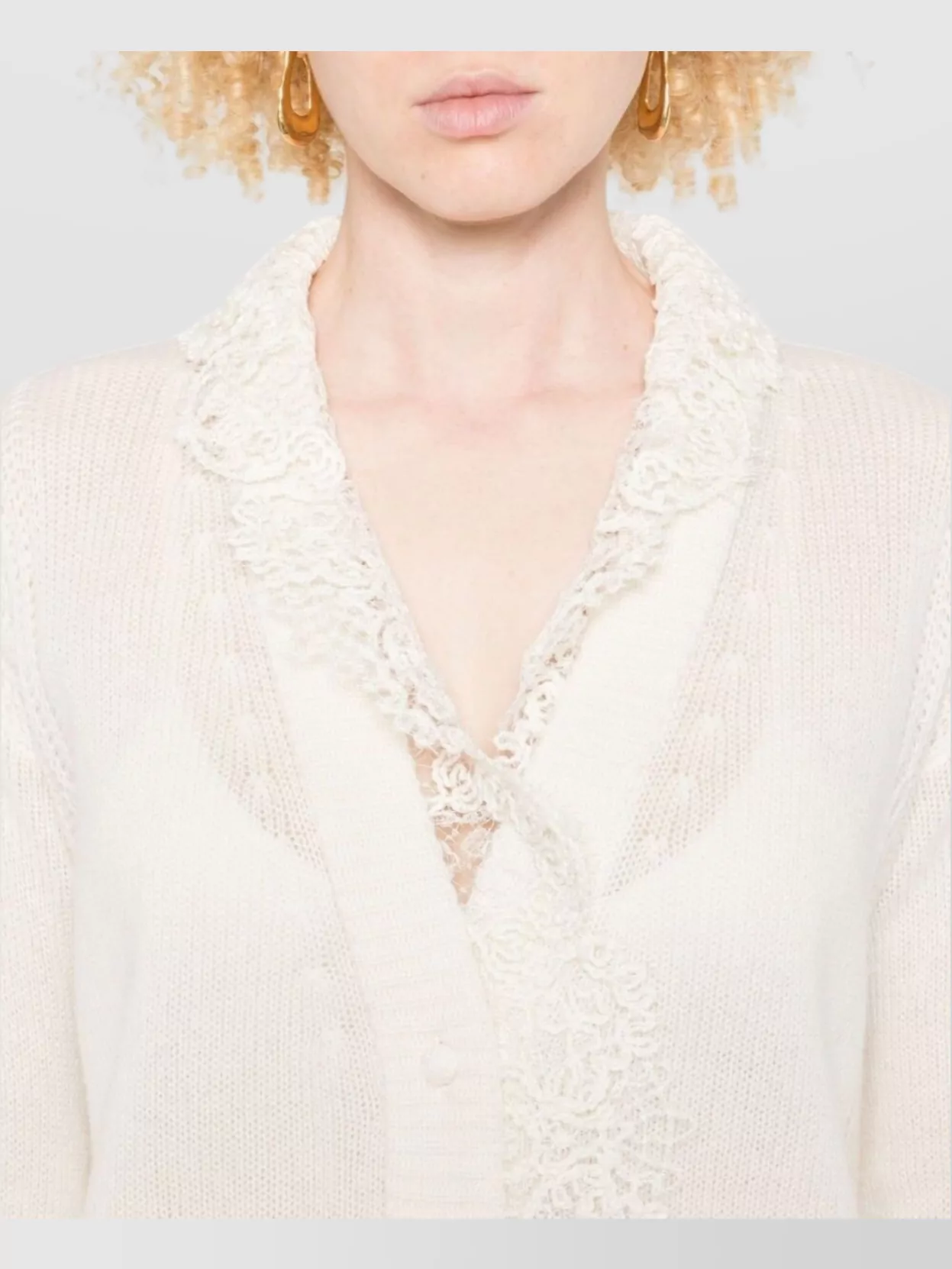 Ermanno Scervino Lace Trim Cashmere Cardigan Featuring Pockets