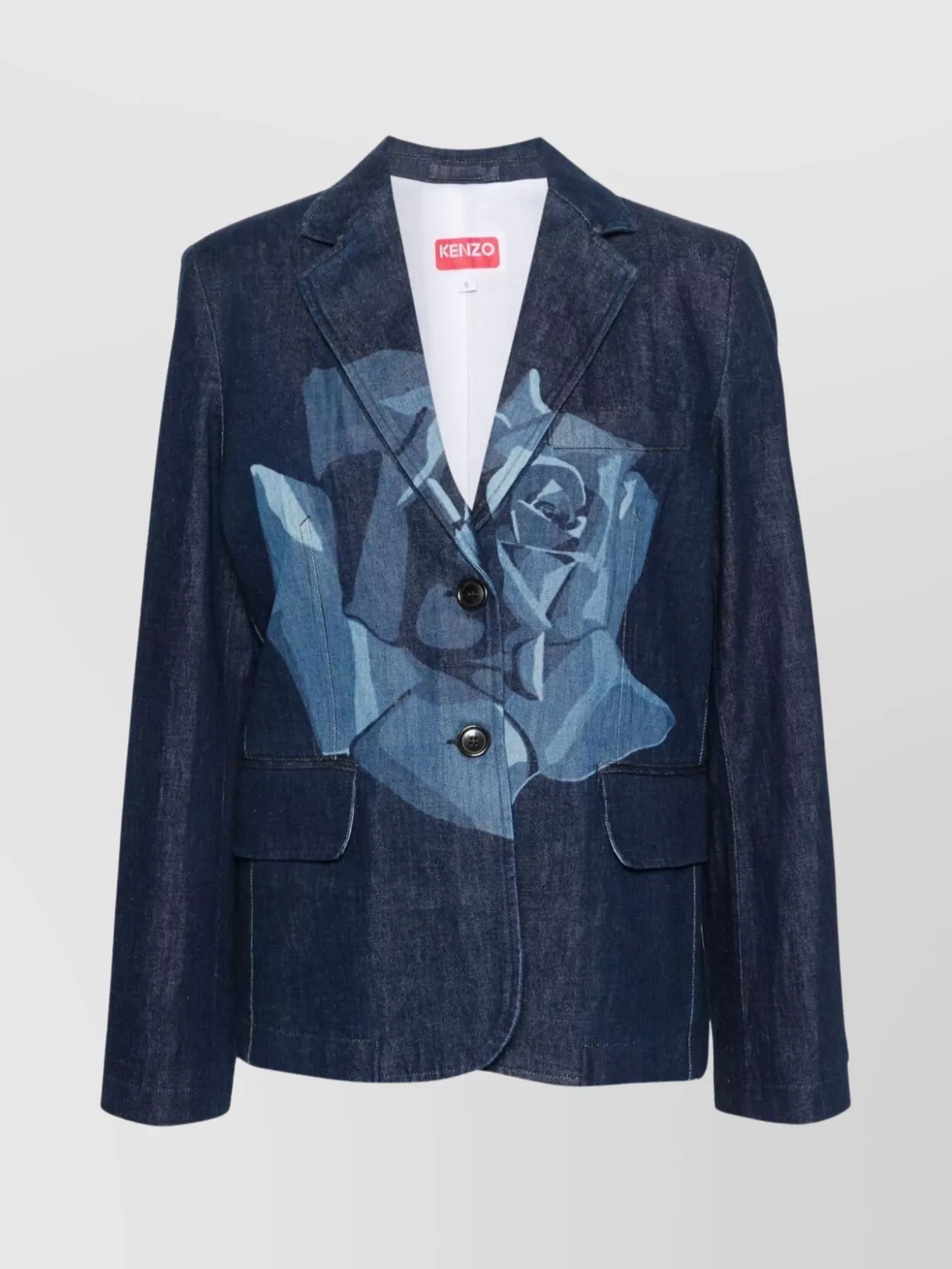 Shop Kenzo Buttoned-cuff Denim Blazer With Rose Print