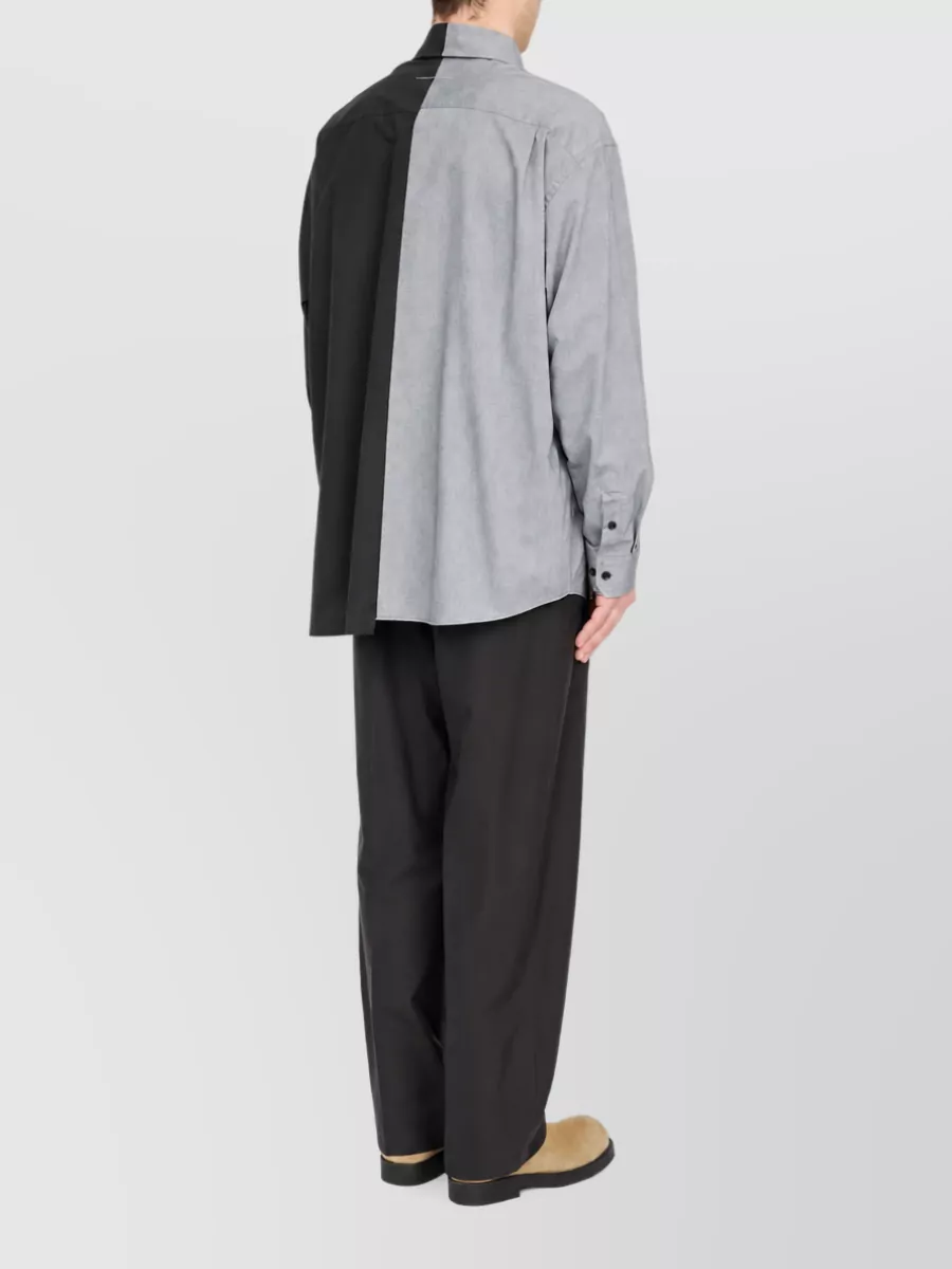 Mm6 Maison Margiela Logo Print Panelled Long Sleeve Cotton Shirt