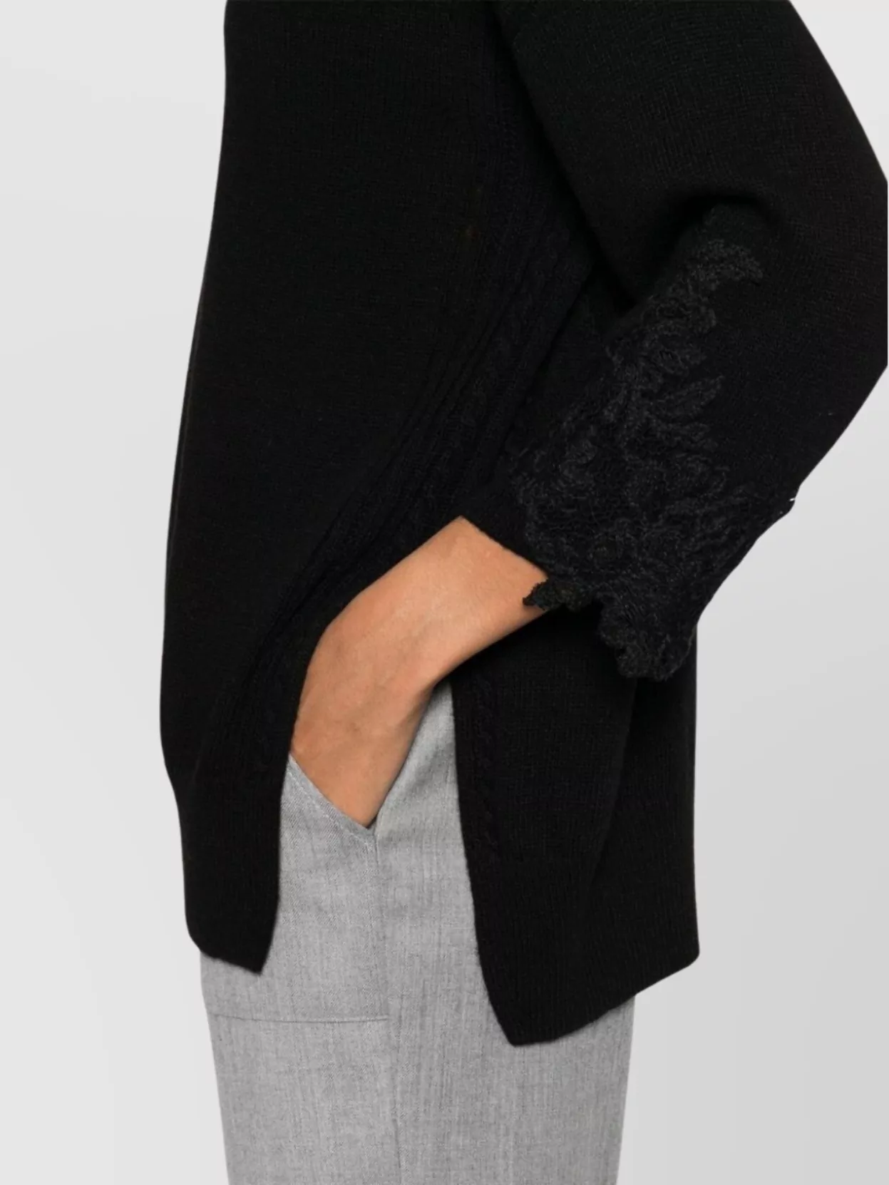 Ermanno Scervino V-Neck Lace Detail 3/4 Sleeve Top