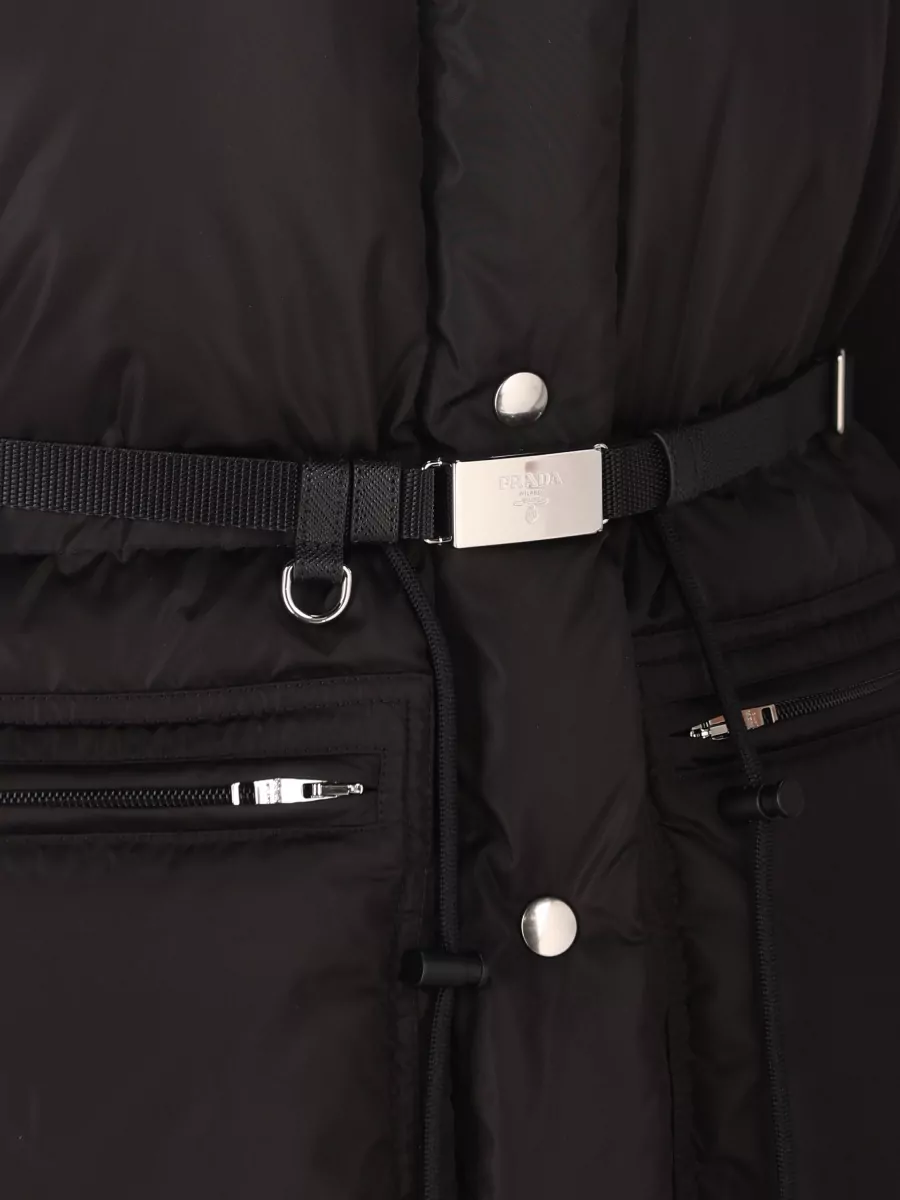 Prada Down Hooded Belted Puffer Coat