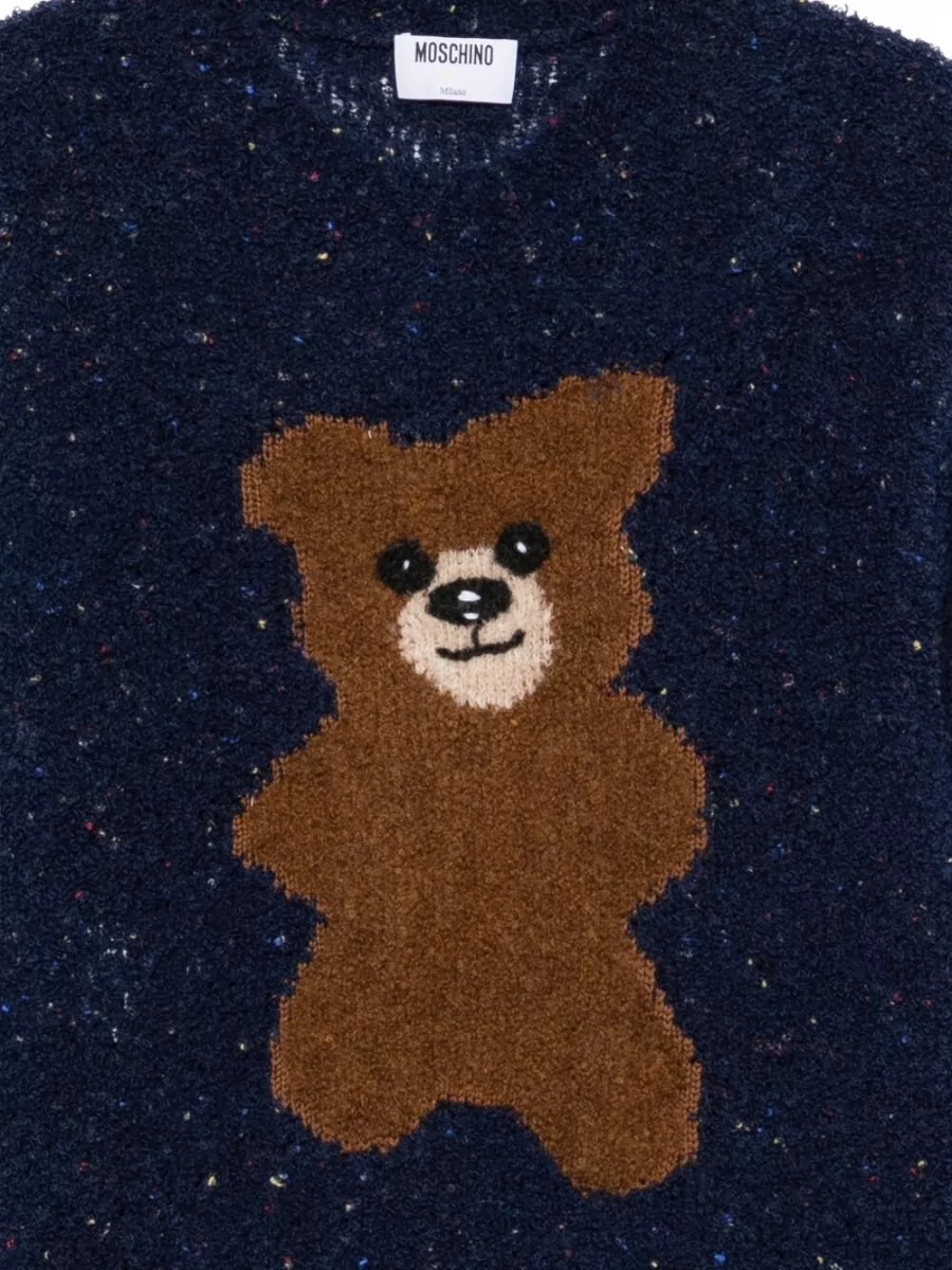 Moschino Bouclé Wool Teddy Bear Crewneck Jumper