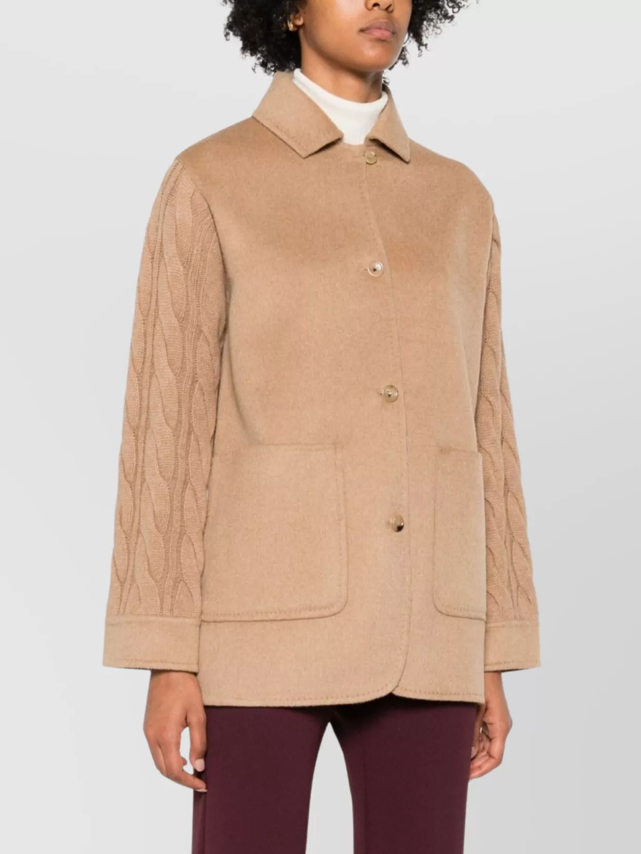 Max Mara Stylish Coat With Cable Knit Sleeves