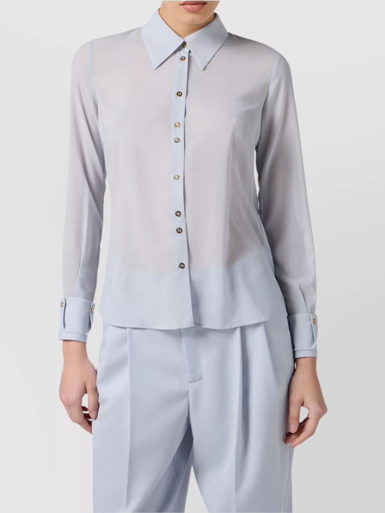 Elisabetta Franchi Long Sleeve Sheer Collared Top