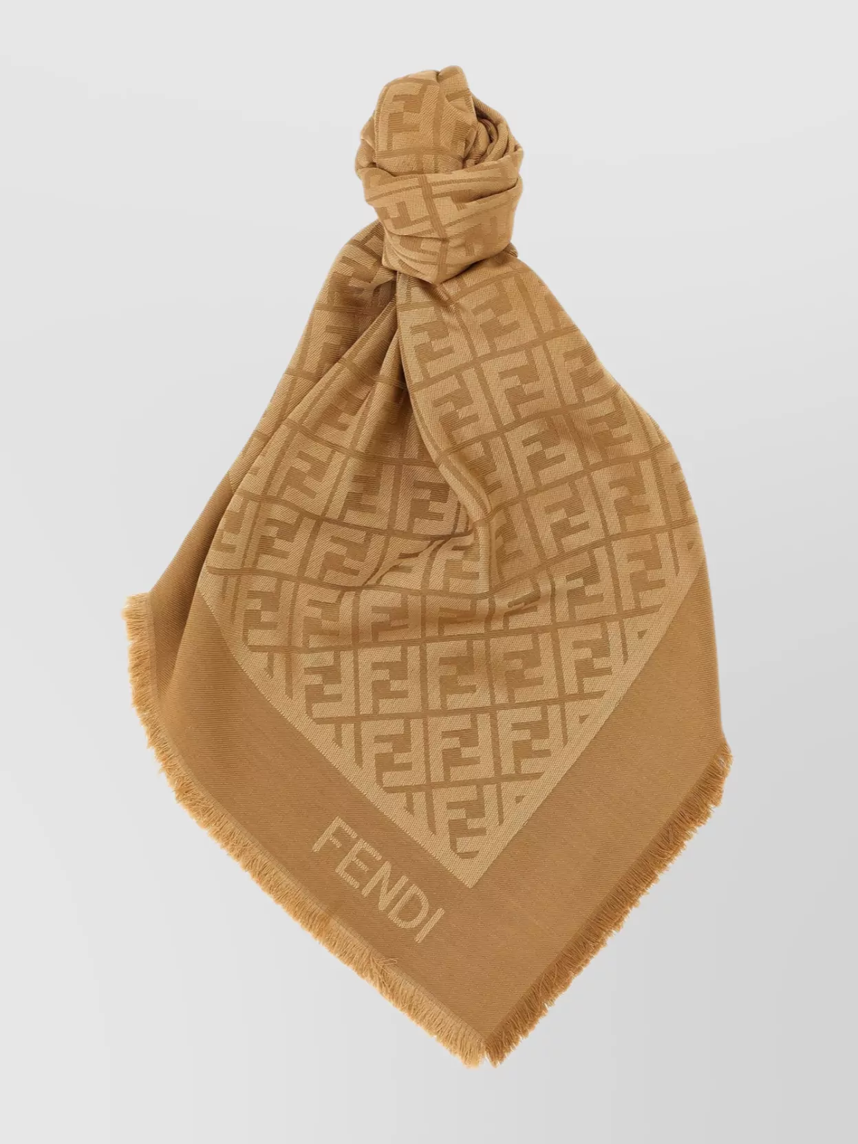 Fendi Ff Jacquard Pattern Silk-wool Blend Shawl In Brown